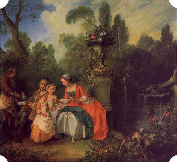  A Lady and Gentleman with Two Girls in a Garden